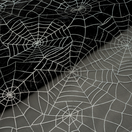 Tüll - Spider Web - schwarz - silber